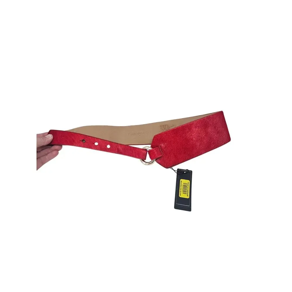 NEW BCBGMaxazria S Red Calf Hair Wide Corest Belt Harness Ring Boho Y2K